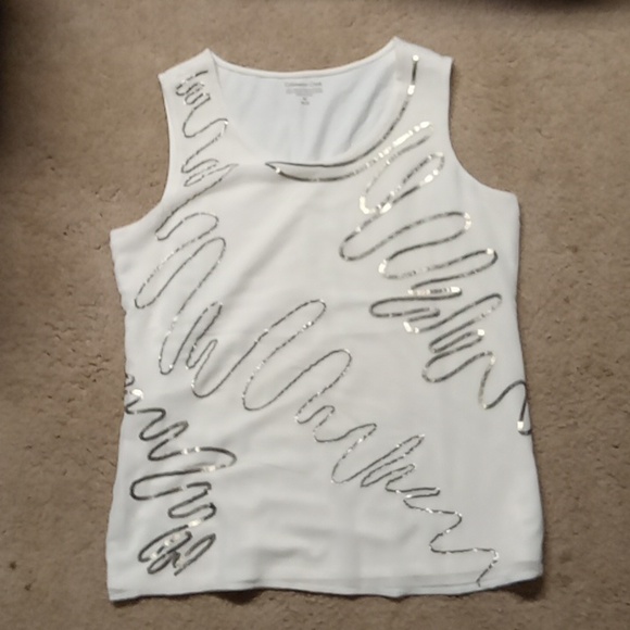 Coldwater Creek Tops - - GUC Coldwater Creek cream color cotton tank top with design size M (10…